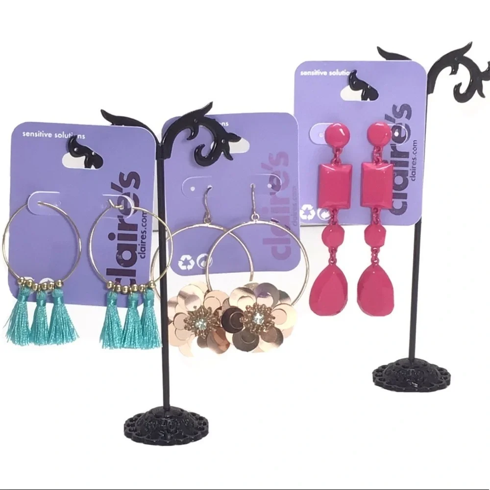 (3) Claire’s Fashion Boho Dangle Hoop Earrings- L5